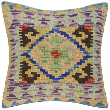 handmade Traditional Pillow Gold Blue Hand-Woven SQUARE 100% WOOL kilim throw pillow